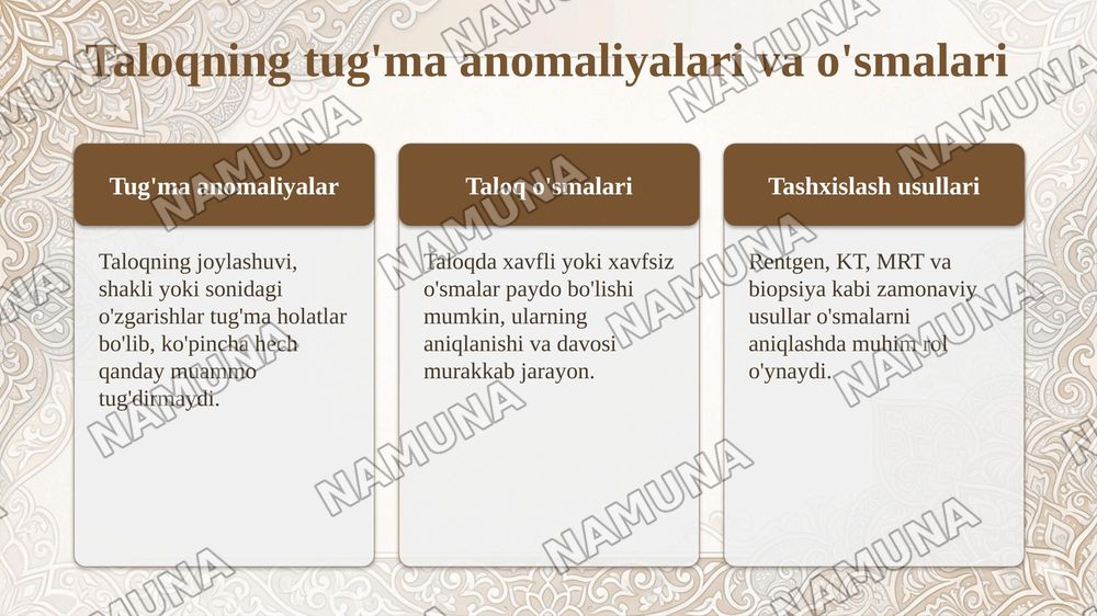Leykozlar. Limfadenitlar. Splenomegaliya. Taloqning tug’ma anomaliyalari va o’smalari. Timusning rivojlanish buzilishlari. Timus o’smasi. — taqdimot, 7-slayd
