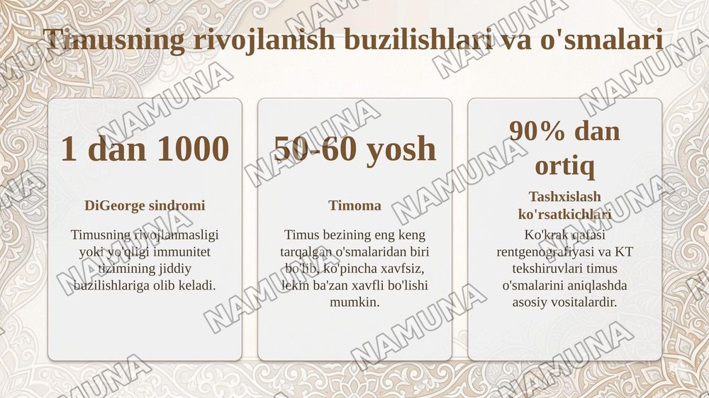 Leykozlar. Limfadenitlar. Splenomegaliya. Taloqning tug’ma anomaliyalari va o’smalari. Timusning rivojlanish buzilishlari. Timus o’smasi. — taqdimot, 8-slayd