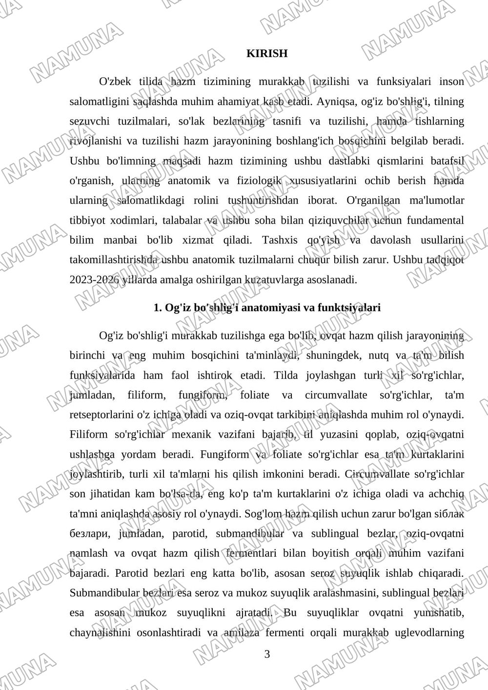 Хазм тизими . Оғиз бўшлиғи . Тил тузилиши сўрғичлари. Сўлак безлари таснифи , тузилиши .Тишлар. Тиш тузилиши ва тараққиёти . Муртак ва қизилўнгач тузилиши. — mustaqil ish, 3-varaq