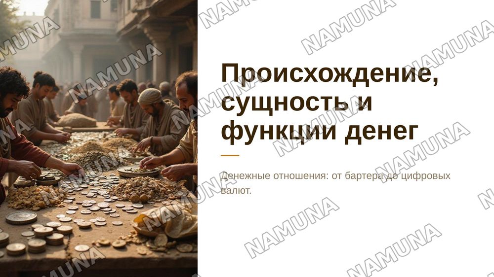 Происхождение (возникновение), сущность и функции денег — zamonaviy taqdimot, 1-slayd