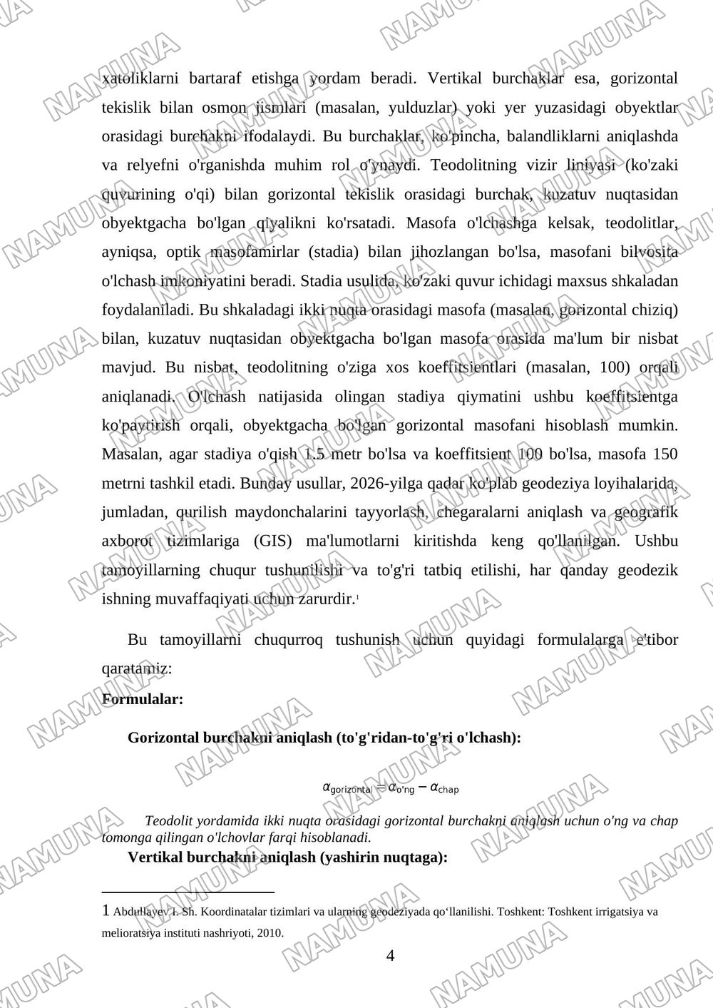 Teadolit poligon kordinatalar yusasini — referat, 4-varaq
