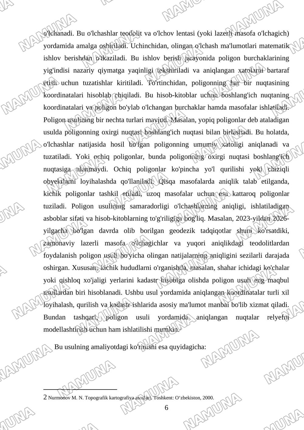 Teadolit poligon kordinatalar yusasini — referat, 6-varaq