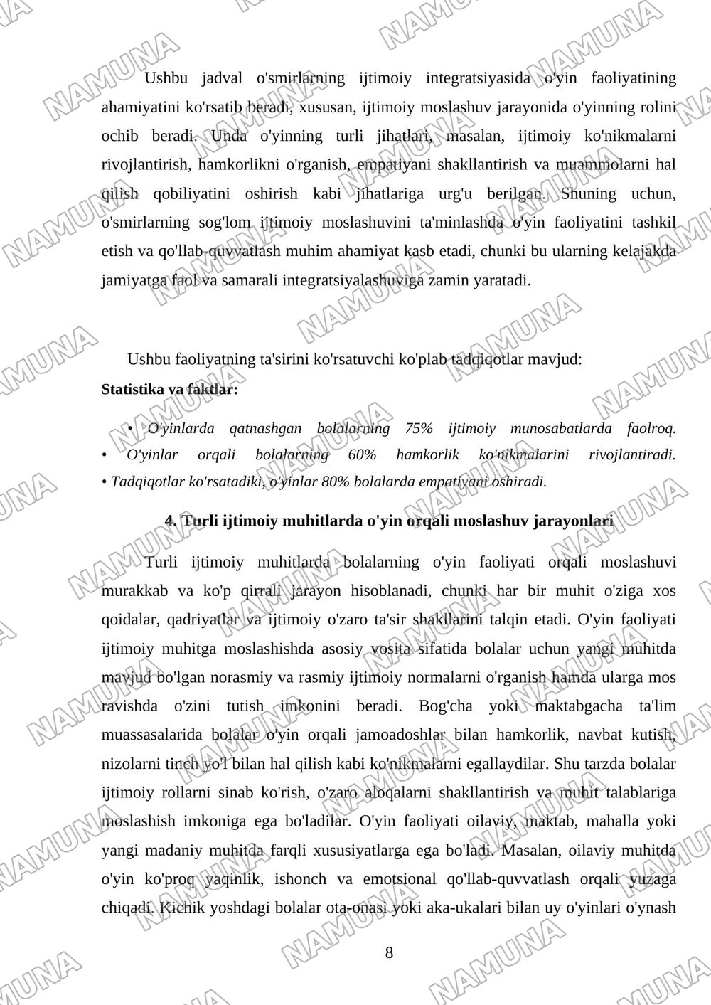 Ijtimoiy moslashuvda oyin faoliyatining roli — referat, 8-varaq
