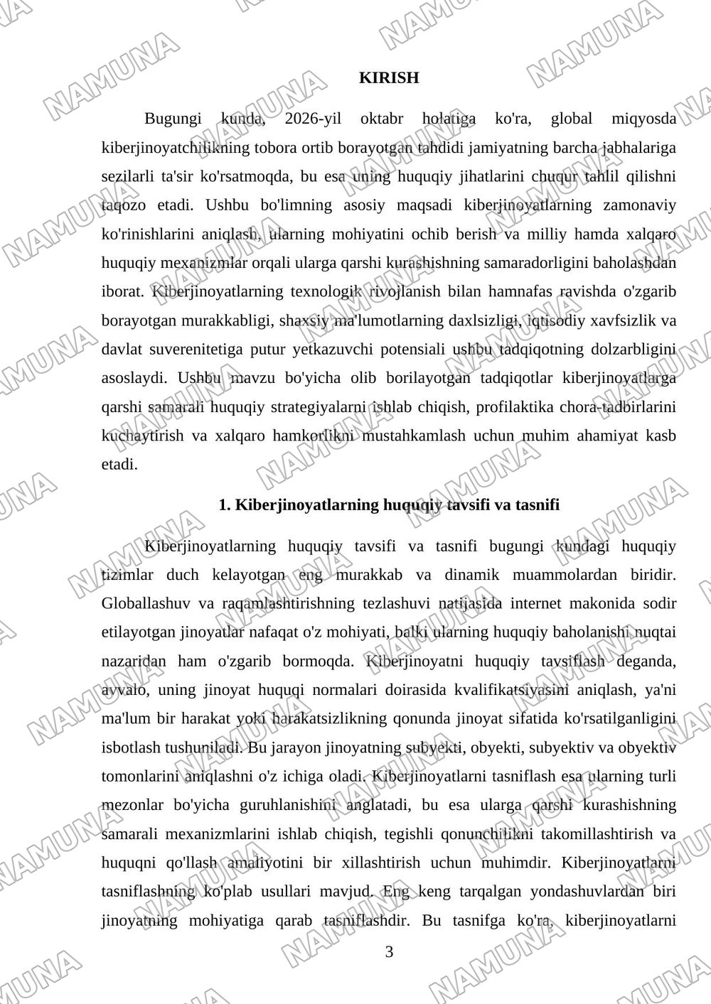 Kiberjinoyatlar va ularning huquqiy tartibga solinishi — mustaqil ish, 3-varaq