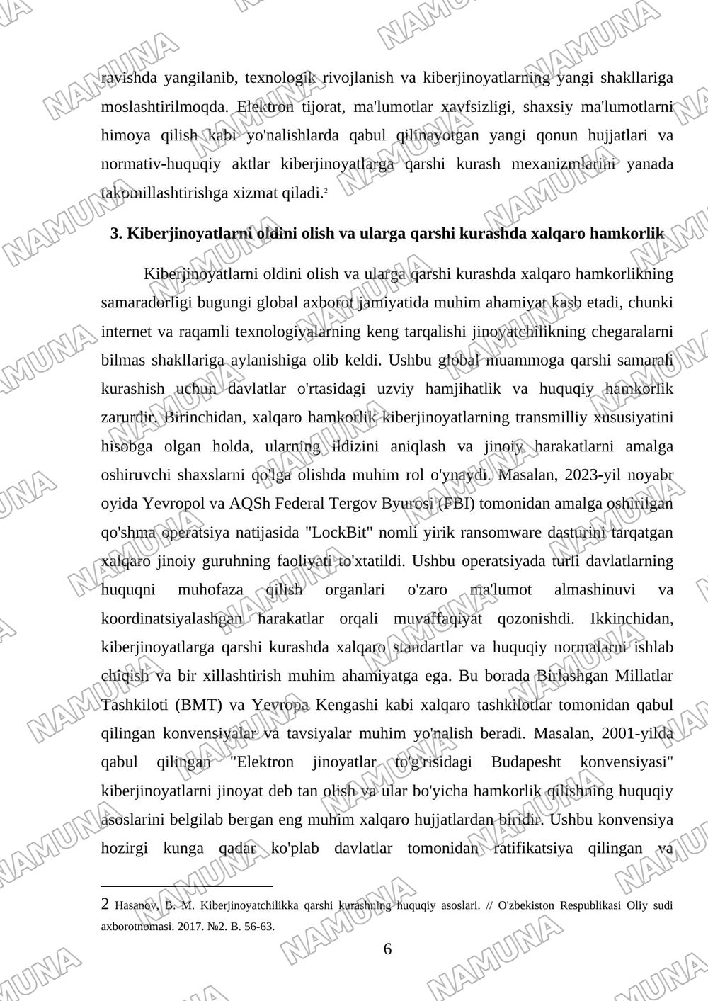 Kiberjinoyatlar va ularning huquqiy tartibga solinishi — mustaqil ish, 6-varaq
