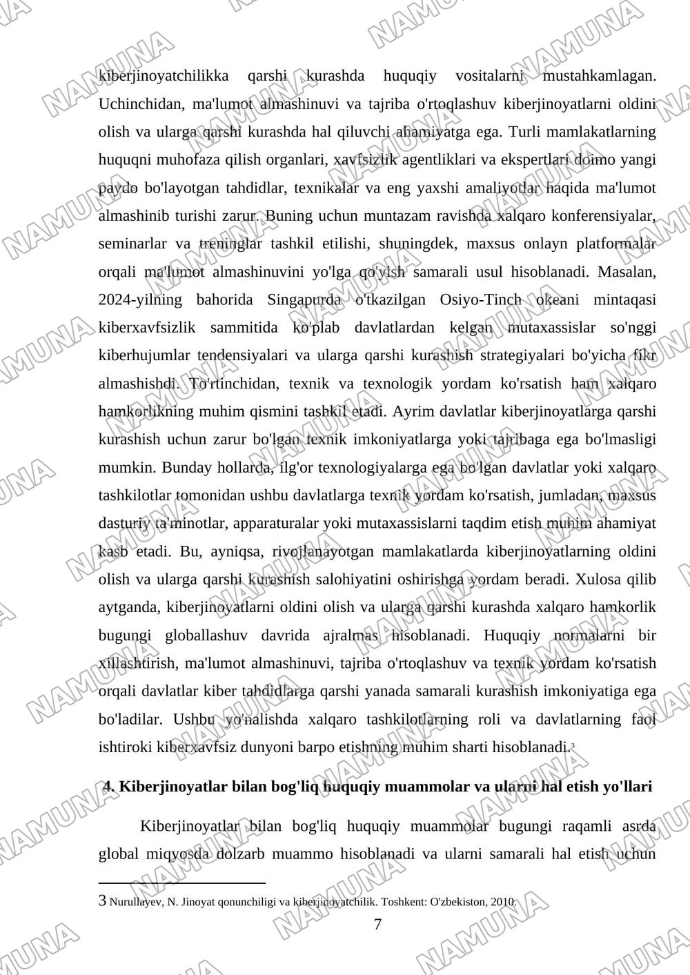Kiberjinoyatlar va ularning huquqiy tartibga solinishi — mustaqil ish, 7-varaq