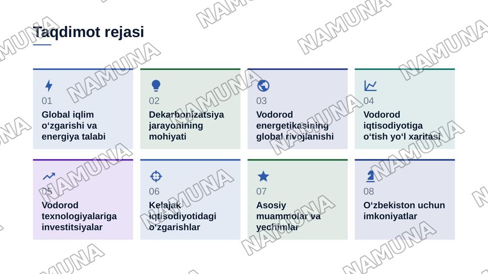 Vodorod energetikasi va dekarbonizatsiya jarayonlarining kelajak iqtisodiyotidagi o‘rni. — zamonaviy taqdimot, 2-slayd
