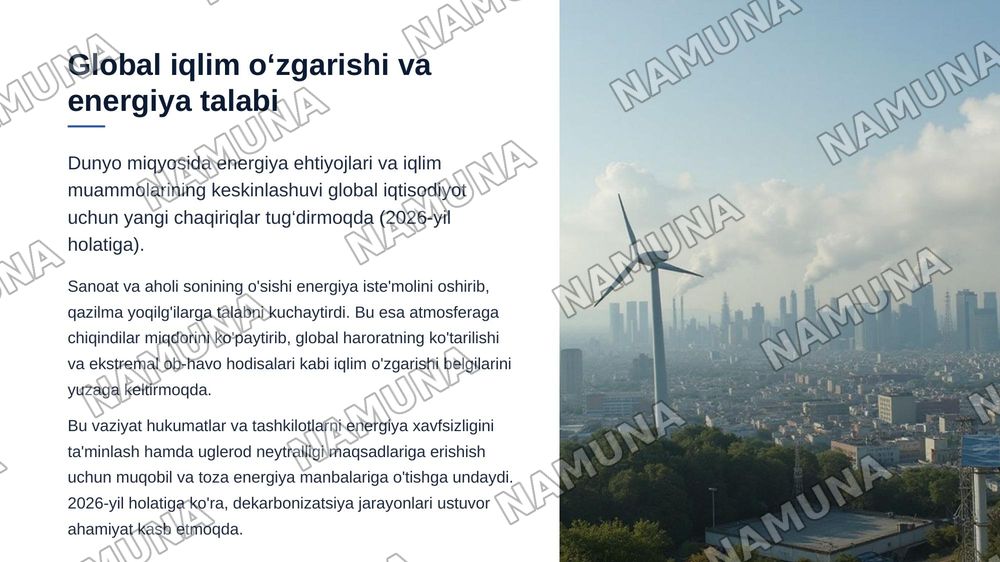 Vodorod energetikasi va dekarbonizatsiya jarayonlarining kelajak iqtisodiyotidagi o‘rni. — zamonaviy taqdimot, 3-slayd