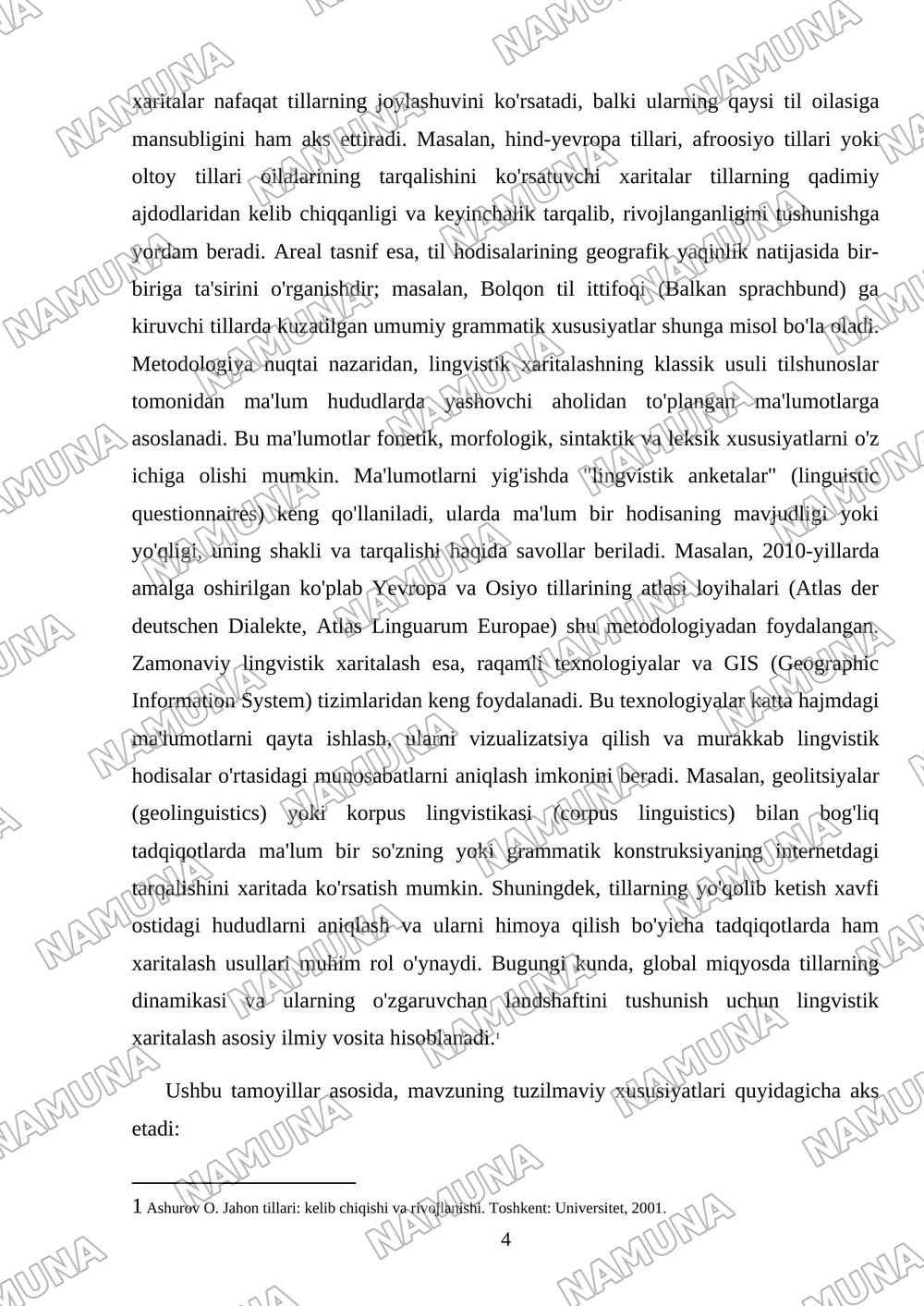Dunyoning lingvistik xaritasi — mustaqil ish, 4-varaq
