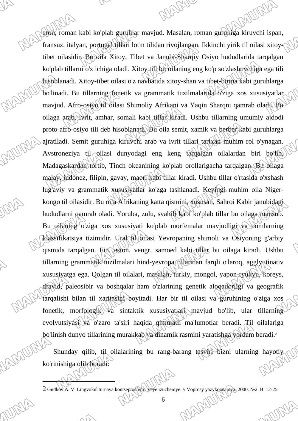 Dunyoning lingvistik xaritasi — mustaqil ish, 6-varaq