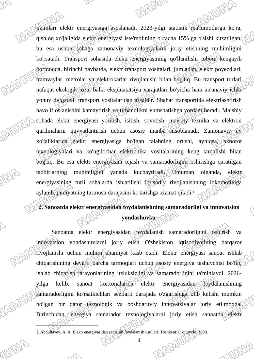 Elektr energiyasini xalq xojaligida ishlatilishi. — mustaqil ish, 4-varaq