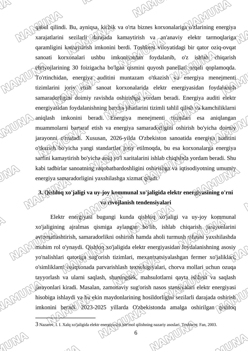 Elektr energiyasini xalq xojaligida ishlatilishi. — mustaqil ish, 6-varaq