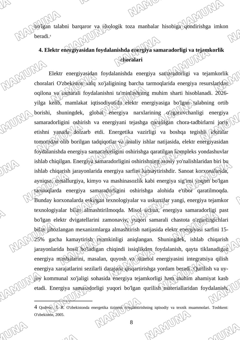 Elektr energiyasini xalq xojaligida ishlatilishi. — mustaqil ish, 8-varaq