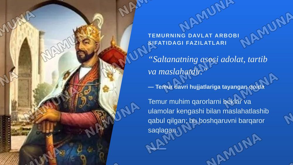 Amir-Temur buyuk davlat arbobi. — zamonaviy taqdimot, 6-slayd