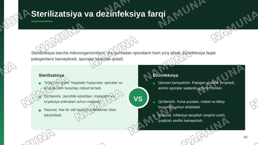 Tibbiyotda zamonaviy sterilizatsiya usullari. Srelizatsiya dezinfeksiya usullariga bakteriologik baxo berish .
​Kimyoterapevtik preparatlar va antibiotiklarga bakteriyalarning chidamli shtammlarining shakllanish mehanizmlari — zamonaviy taqdimot, 3-slayd