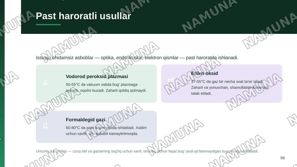Tibbiyotda zamonaviy sterilizatsiya usullari. Srelizatsiya dezinfeksiya usullariga bakteriologik baxo berish .
​Kimyoterapevtik preparatlar va antibiotiklarga bakteriyalarning chidamli shtammlarining shakllanish mehanizmlari — zamonaviy taqdimot, 7-slayd