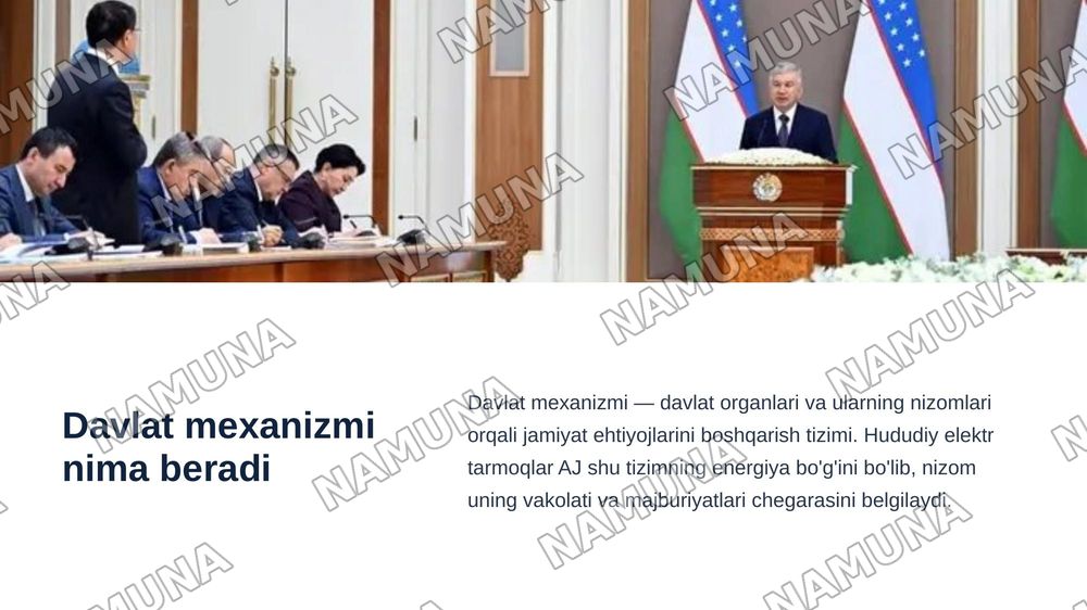 Davlat mexanizimi mavzusida hududiy elektr tarmoqlar AJ ni nizomidan ma'lumot olib tahlil qilish kerak — zamonaviy taqdimot, 3-slayd