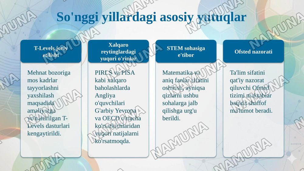 Angliya ta'lim tizimidagi umumiy yo'nalishlar va ta'lim tizimining yutuq va kamchiliklari — taqdimot, 5-slayd