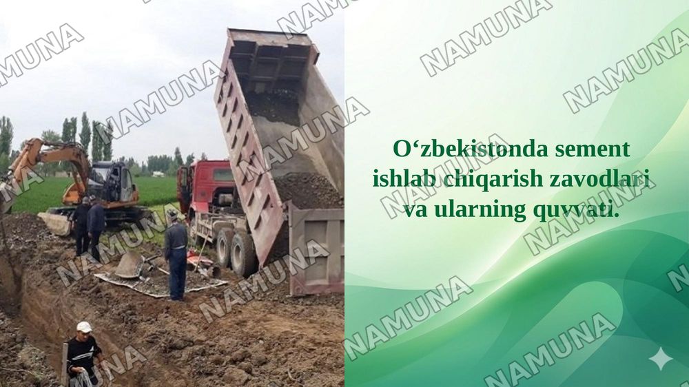 O‘zbekistonda sement ishlab chiqarish zavodlari va ularning quvvati. — taqdimot, 1-slayd