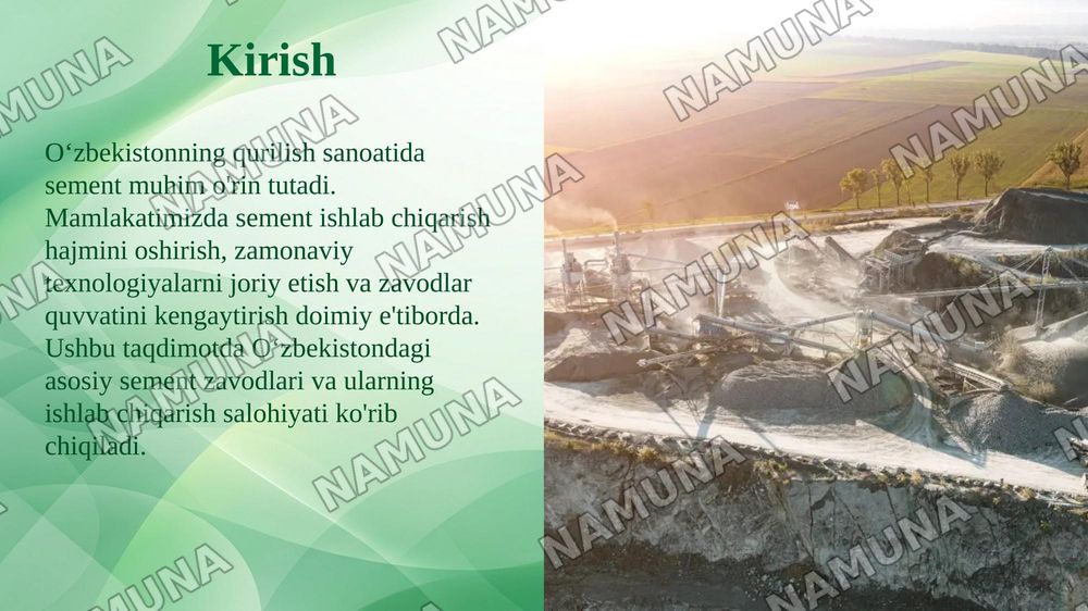 O‘zbekistonda sement ishlab chiqarish zavodlari va ularning quvvati. — taqdimot, 3-slayd