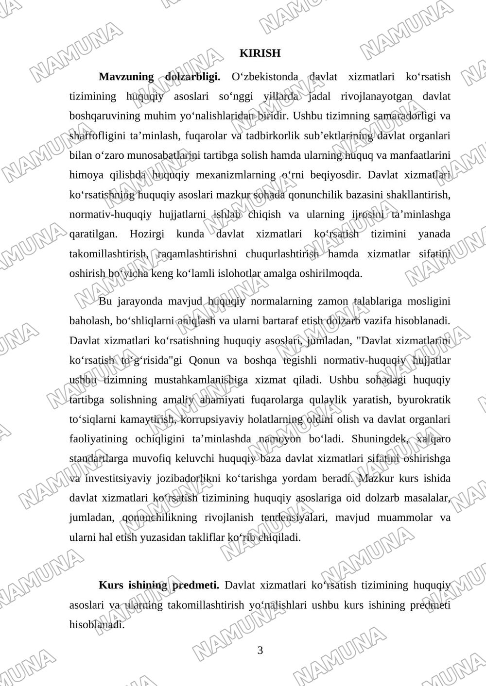 Davlat xizmatlari ko’rsatish tizimining huquqiy asoslari — kurs ishi, 3-varaq