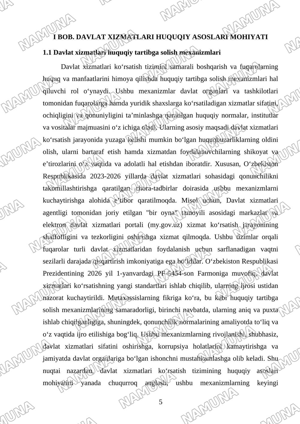 Davlat xizmatlari ko’rsatish tizimining huquqiy asoslari — kurs ishi, 5-varaq