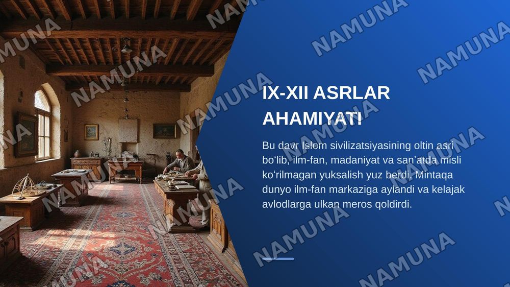 IX-XII asrlarda mamlakatimiz hududida roʻy bergan madaniy uygʻonish (Rennesans) Buyuk allomalarning jahon svilizatsiyasiga qoʻshgan hissasi — zamonaviy taqdimot, 3-slayd