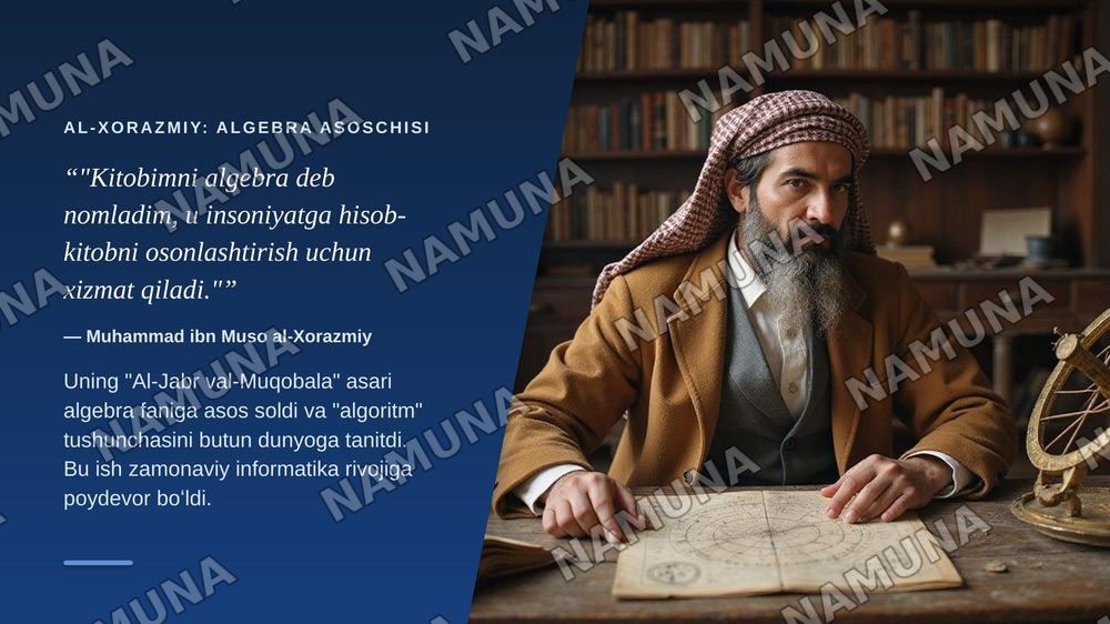 IX-XII asrlarda mamlakatimiz hududida roʻy bergan madaniy uygʻonish (Rennesans) Buyuk allomalarning jahon svilizatsiyasiga qoʻshgan hissasi — zamonaviy taqdimot, 8-slayd