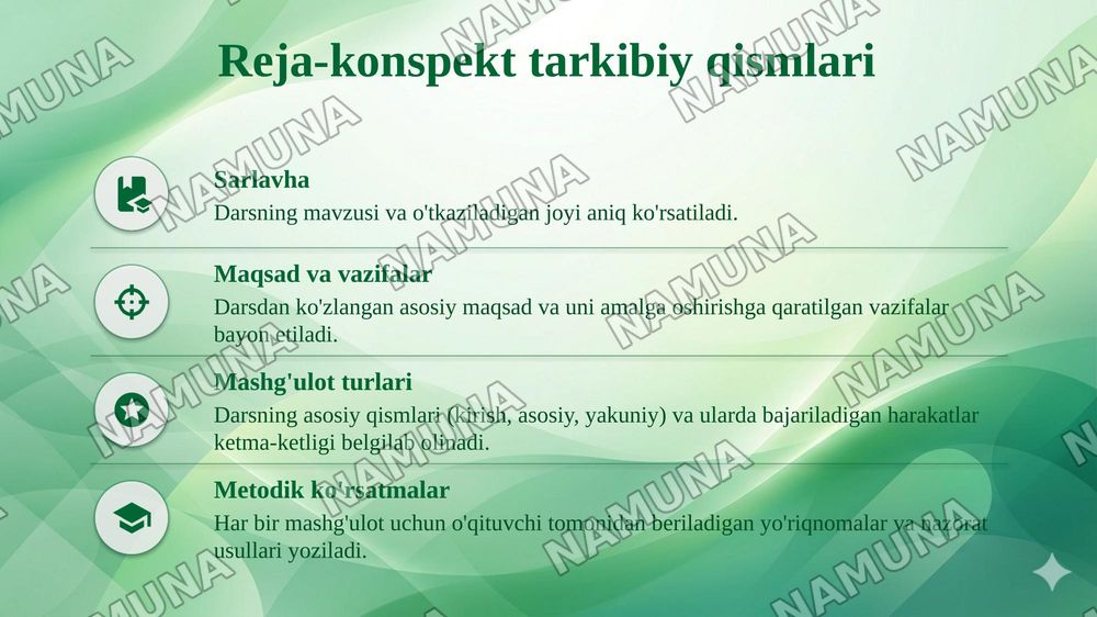 Jismoniy tarbiya darsi reja bayonnomasini tuzish metodikasi — taqdimot, 6-slayd