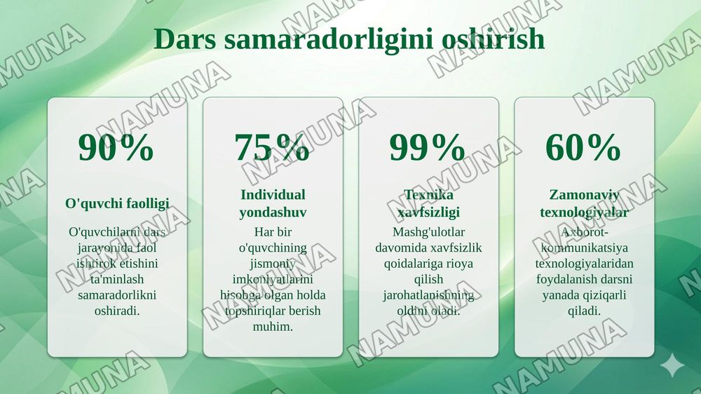 Jismoniy tarbiya darsi reja bayonnomasini tuzish metodikasi — taqdimot, 8-slayd