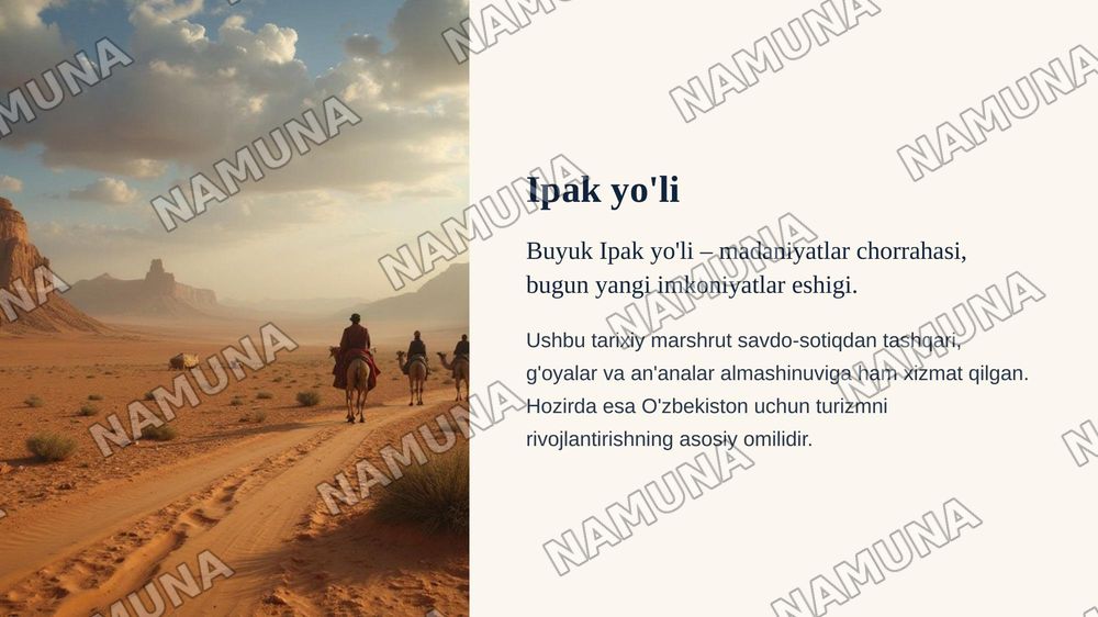Buyuk Ipak yo'li va hozirgi zamon. O'zbekistonning turizm salohiyati — zamonaviy taqdimot, 3-slayd