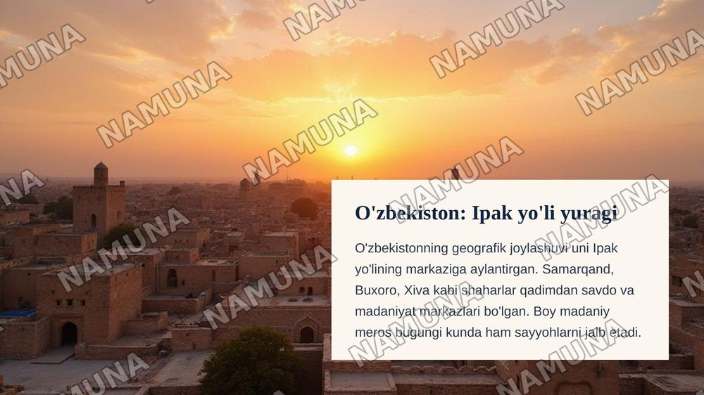 Buyuk Ipak yo'li va hozirgi zamon. O'zbekistonning turizm salohiyati — zamonaviy taqdimot, 4-slayd