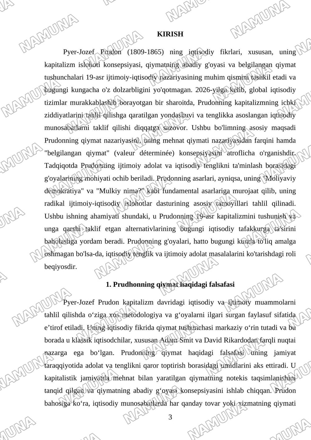 P. Prudon(1809-1865) - kapitalizimni isloh qilish konsepsiyasi qiymatning abadiy g'oyasi va belgilangan qiymat. — mustaqil ish, 3-varaq