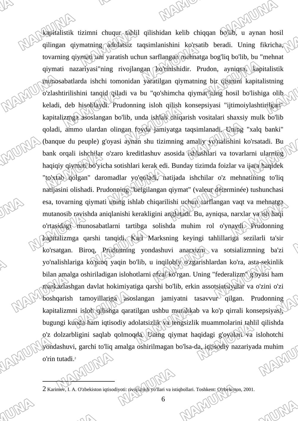 P. Prudon(1809-1865) - kapitalizimni isloh qilish konsepsiyasi qiymatning abadiy g'oyasi va belgilangan qiymat. — mustaqil ish, 6-varaq