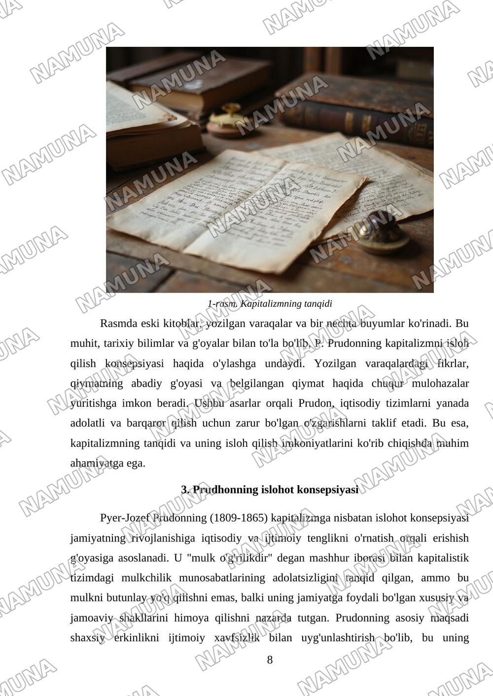 P. Prudon(1809-1865) - kapitalizimni isloh qilish konsepsiyasi qiymatning abadiy g'oyasi va belgilangan qiymat. — mustaqil ish, 8-varaq