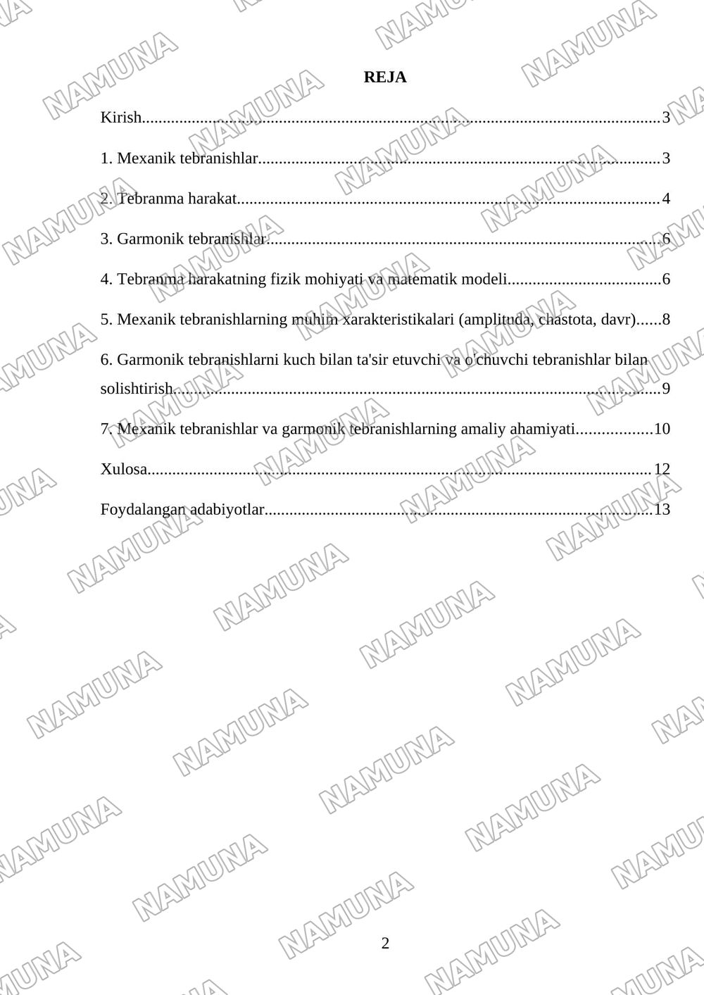 Mexanik tebranishlar. Tebranma harakat. Garmonik tebranishlar — referat, 2-varaq
