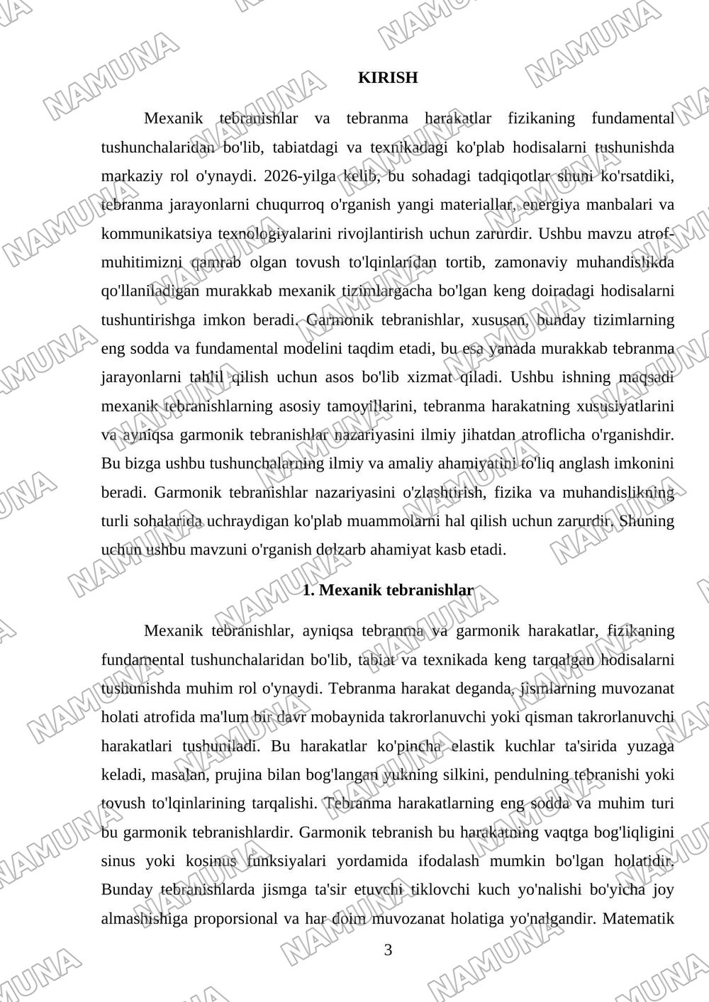 Mexanik tebranishlar. Tebranma harakat. Garmonik tebranishlar — referat, 3-varaq