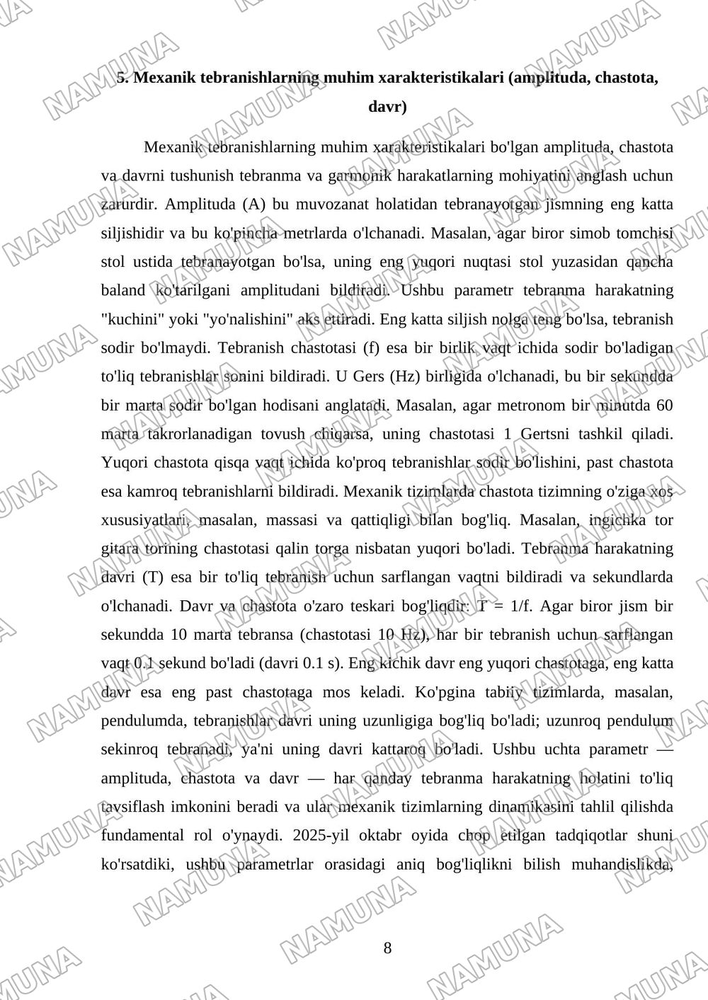 Mexanik tebranishlar. Tebranma harakat. Garmonik tebranishlar — referat, 8-varaq