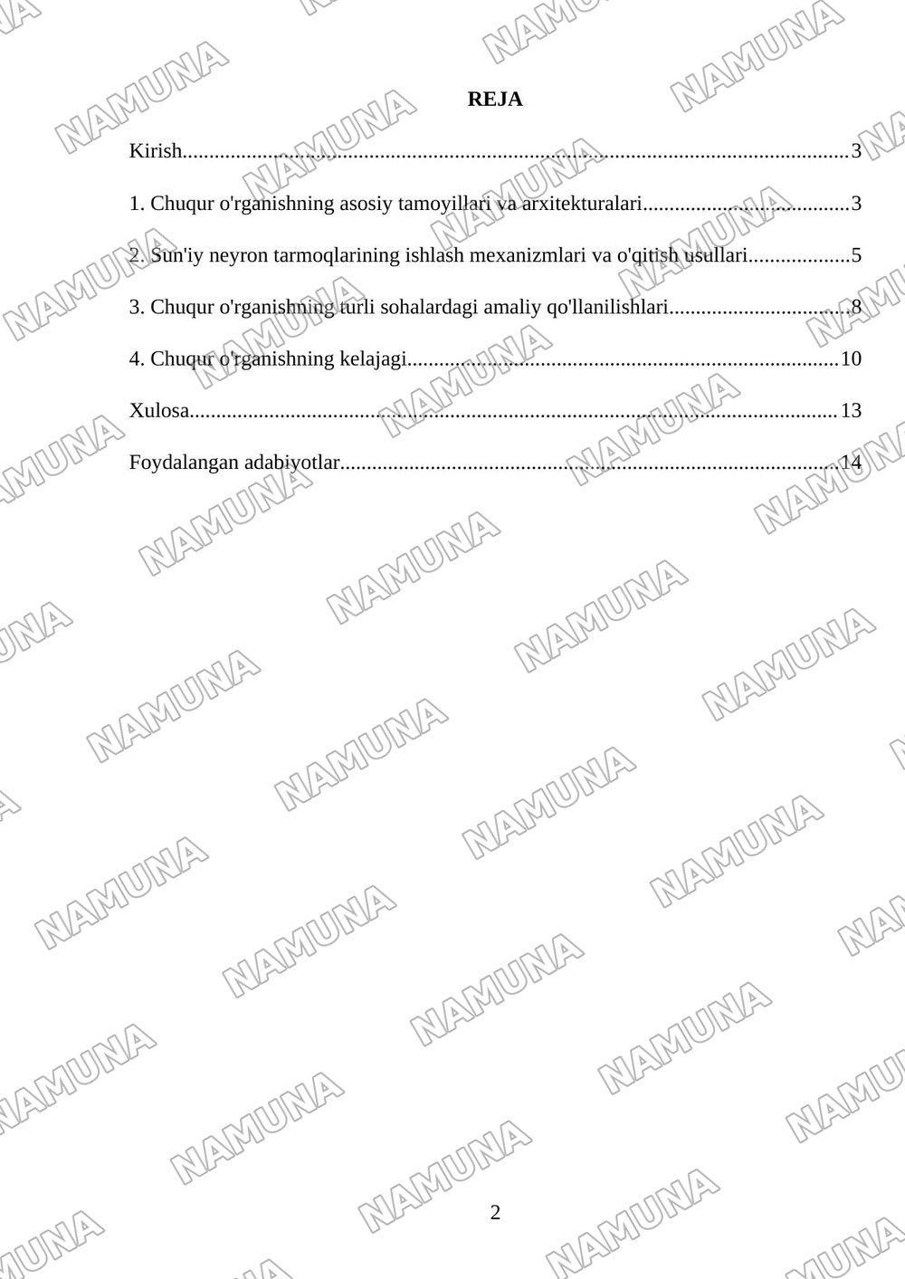 Suvniy neyron tarmoqlar Deer Learning va ularning qollanilish soxalari — mustaqil ish, 2-varaq