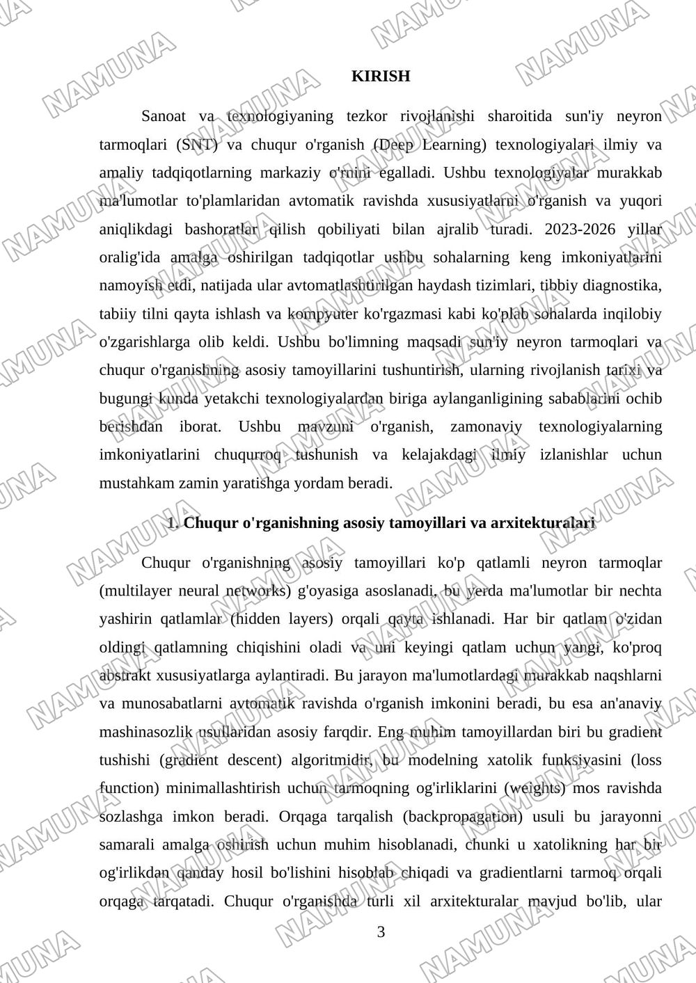 Suvniy neyron tarmoqlar Deer Learning va ularning qollanilish soxalari — mustaqil ish, 3-varaq