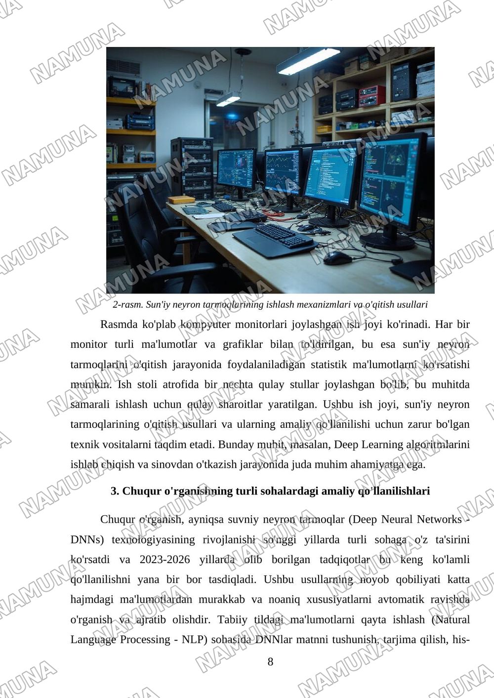 Suvniy neyron tarmoqlar Deer Learning va ularning qollanilish soxalari — mustaqil ish, 8-varaq