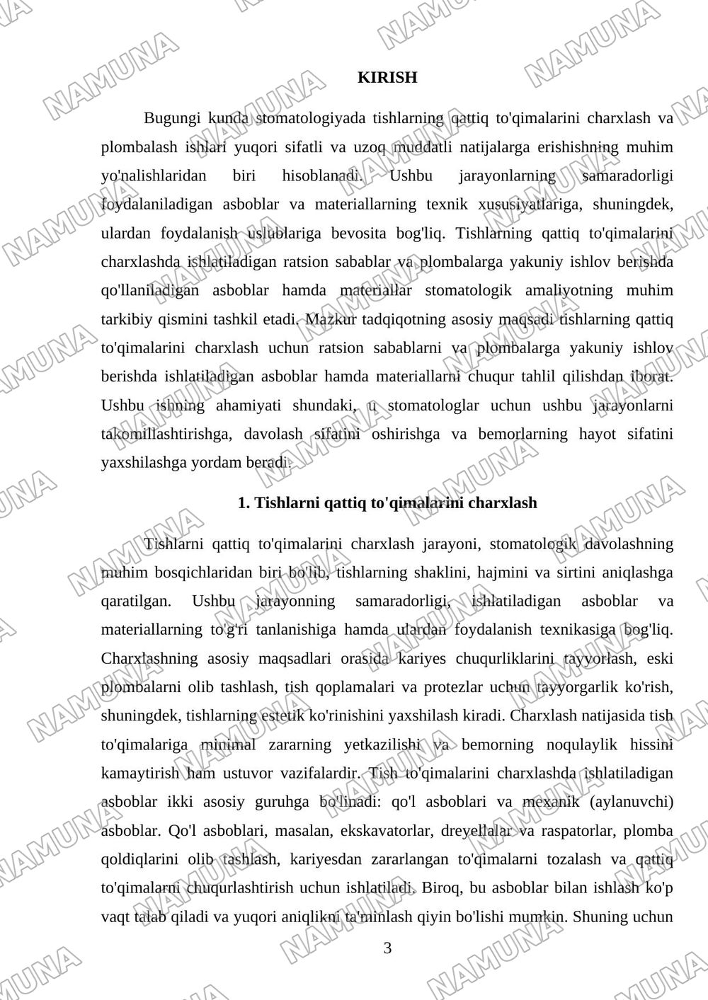 Tishkarni qattiq tuqimalrini charxlashda ishlatiladigan rastsion saboblar Borlar plombaga yakuni ishlov berishda ishlatiladigan asboblar va ashyolar — mustaqil ish, 3-varaq