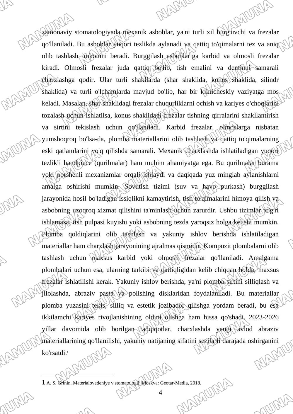 Tishkarni qattiq tuqimalrini charxlashda ishlatiladigan rastsion saboblar Borlar plombaga yakuni ishlov berishda ishlatiladigan asboblar va ashyolar — mustaqil ish, 4-varaq