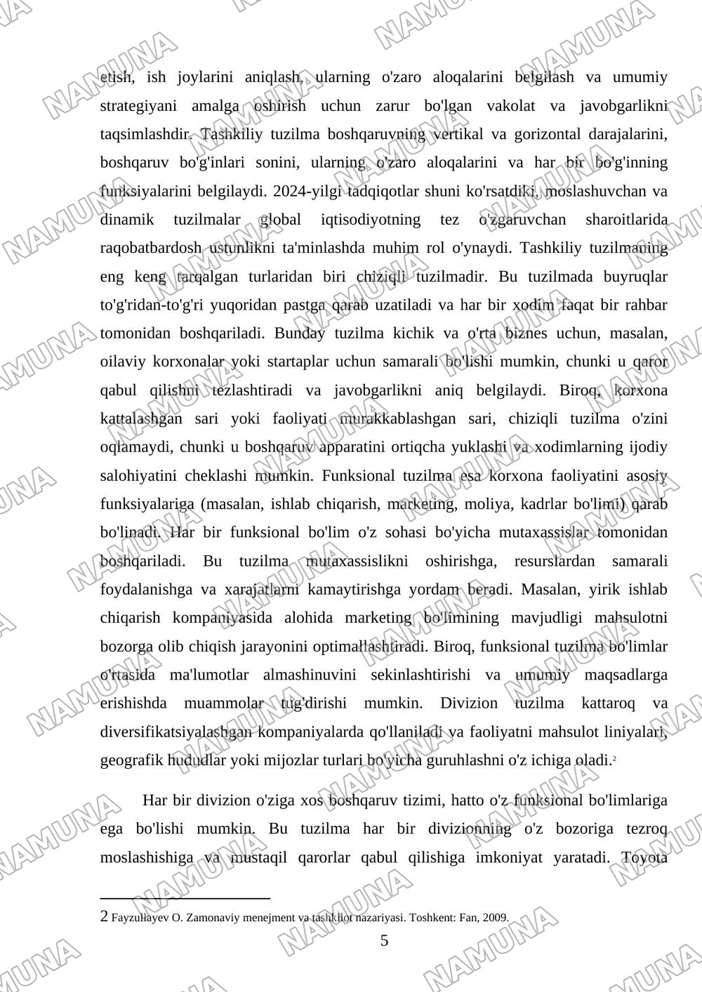 Menejerlar faoliyatini tashkil etish. Menejmentning tashkiliy tuzilishi. — referat, 5-varaq