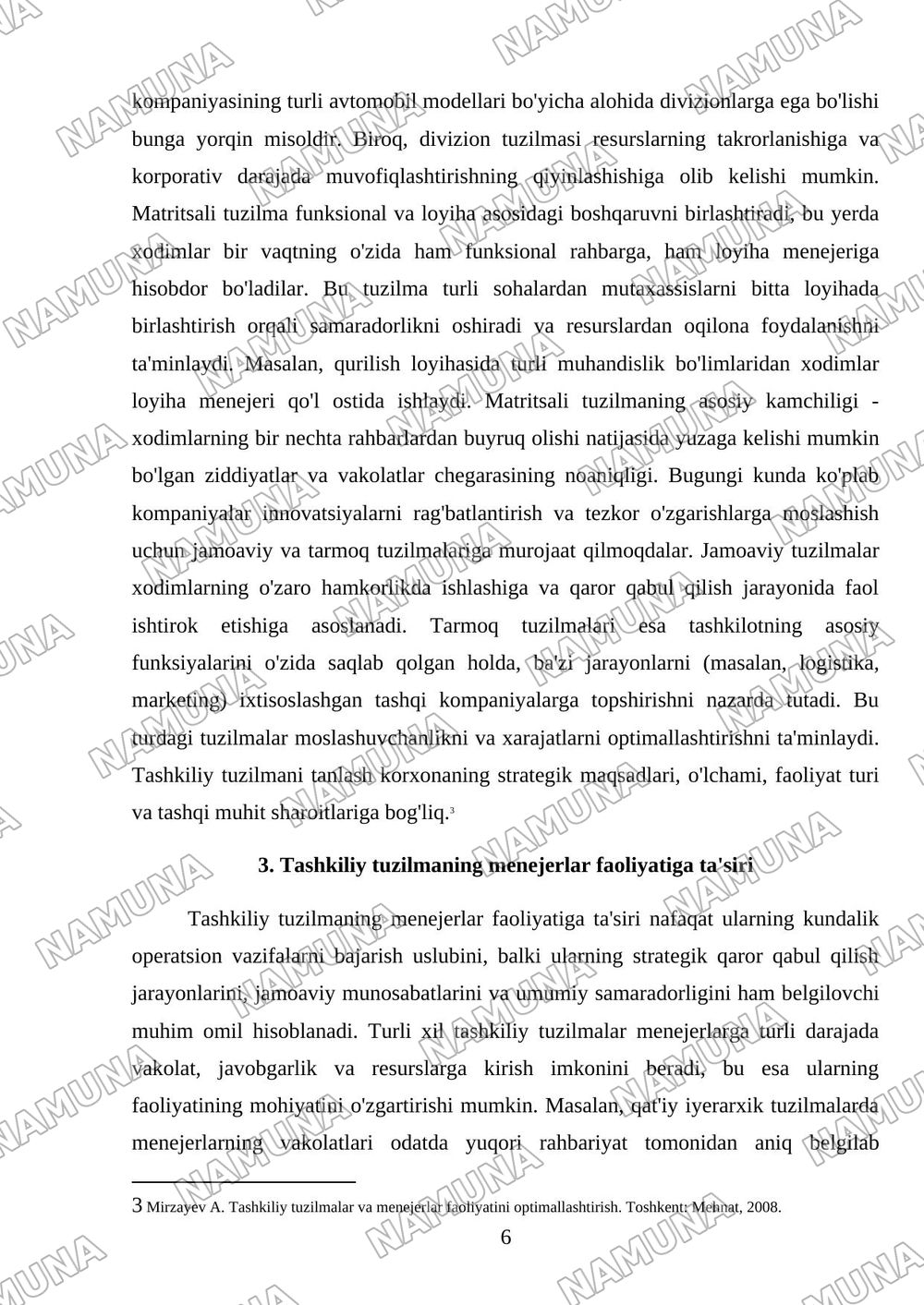 Menejerlar faoliyatini tashkil etish. Menejmentning tashkiliy tuzilishi. — referat, 6-varaq