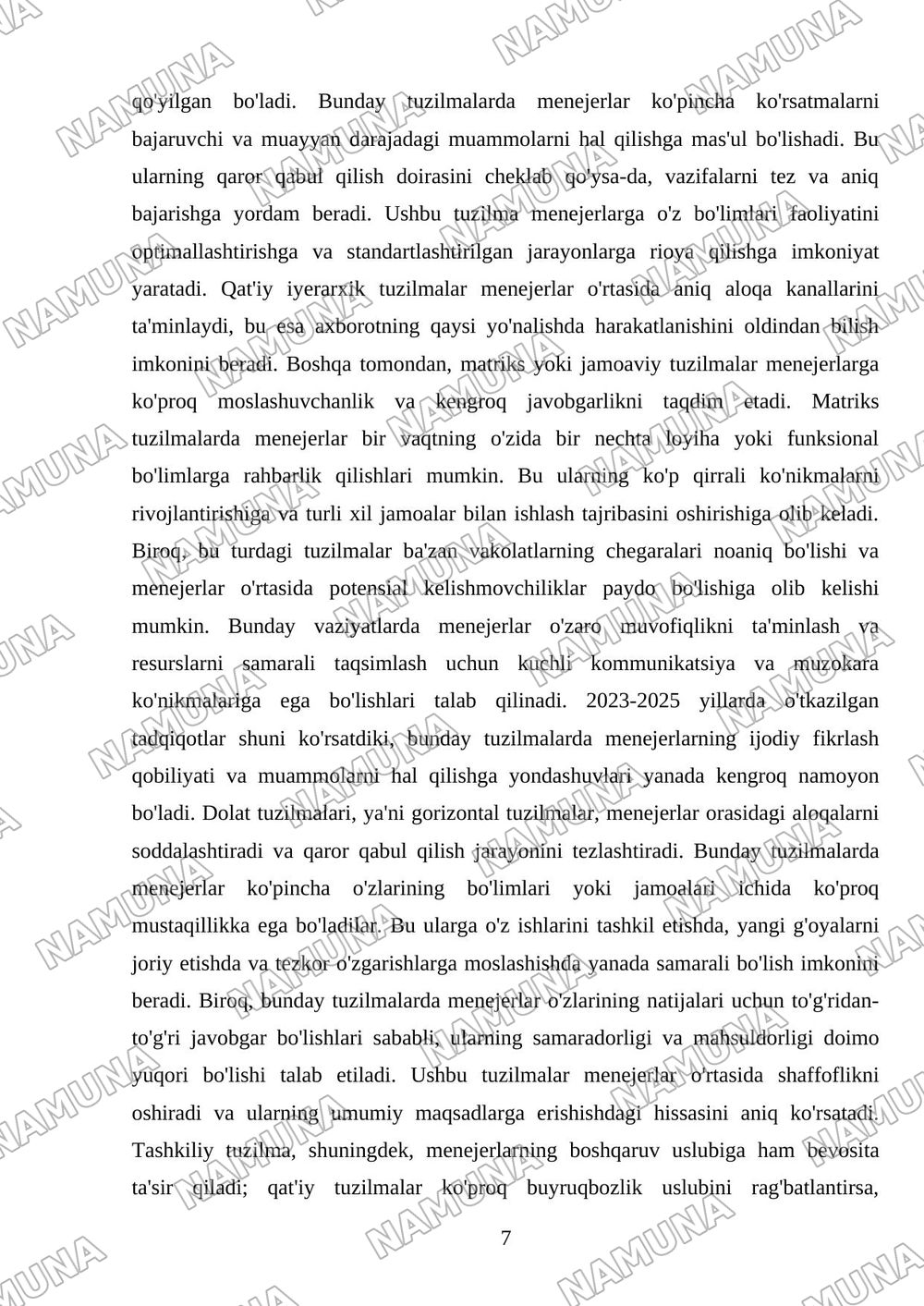 Menejerlar faoliyatini tashkil etish. Menejmentning tashkiliy tuzilishi. — referat, 7-varaq