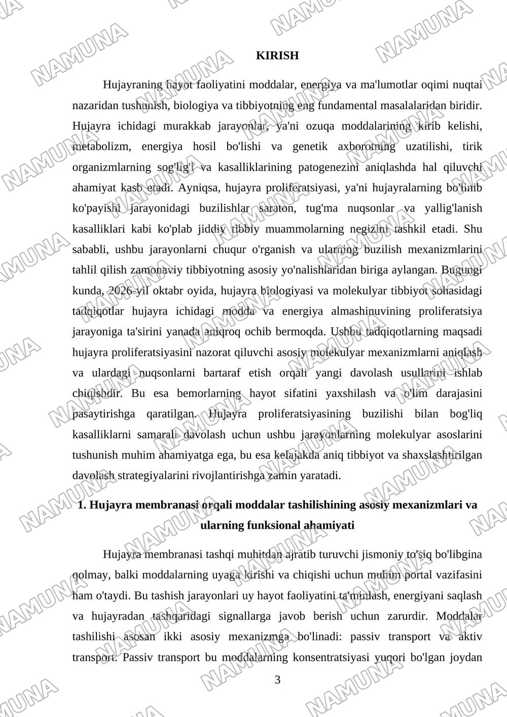 Hujayrada moddalar, energiya va ma'lumotlar oqimi.Hujayra proliferatsiyasi muammolarining tibbiyotdagi roli — mustaqil ish, 3-varaq