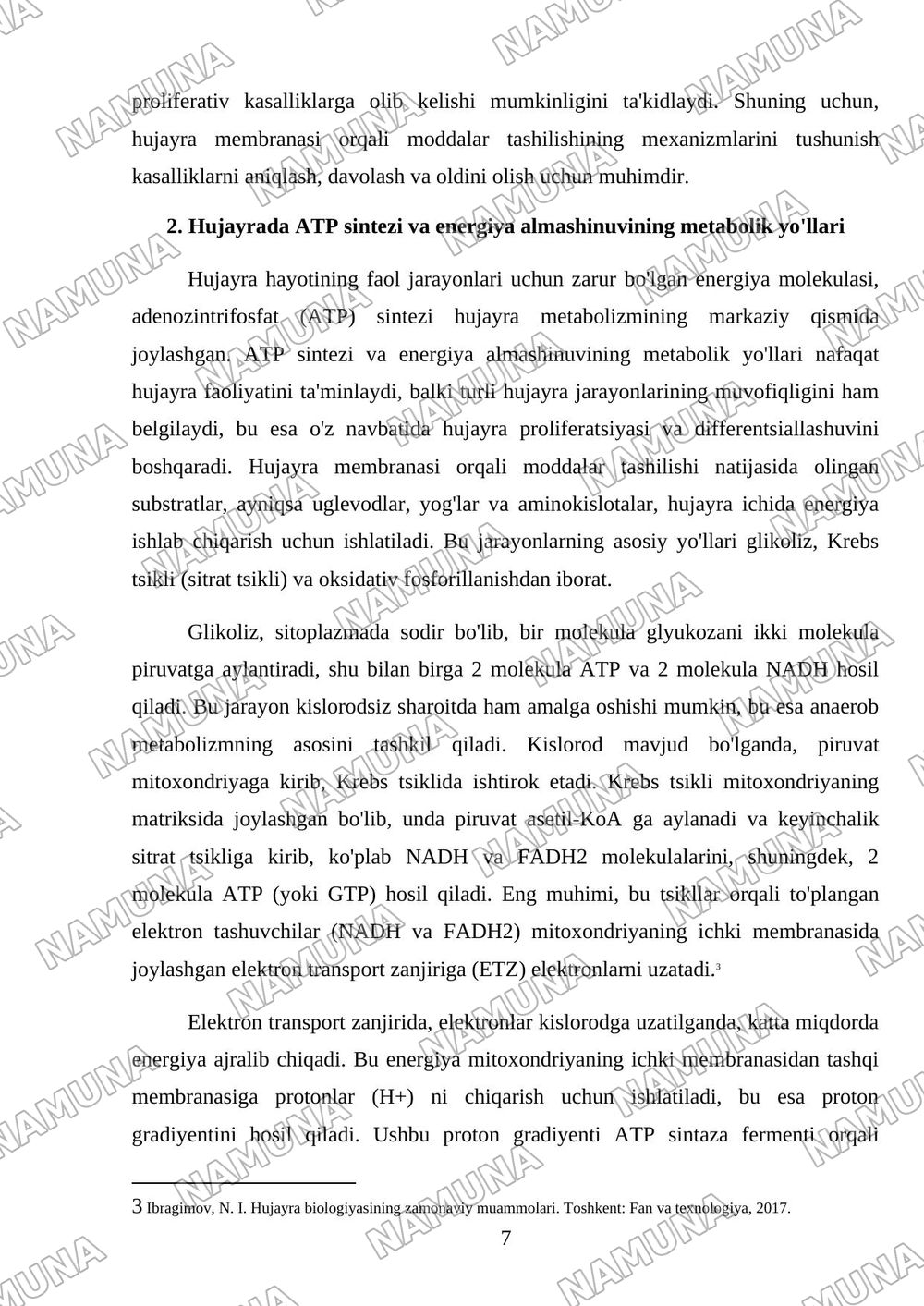 Hujayrada moddalar, energiya va ma'lumotlar oqimi.Hujayra proliferatsiyasi muammolarining tibbiyotdagi roli — mustaqil ish, 7-varaq