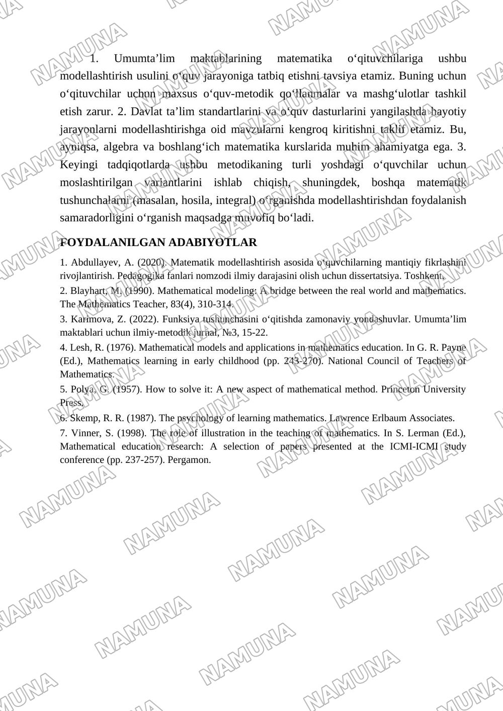 FUNKSIYA TUSHUNCHASINI HAYOTIY JARAYONLARNI MATEMATIK MODELLASHTIRISH ORQALI O‘QITISH — maqola, 3-varaq