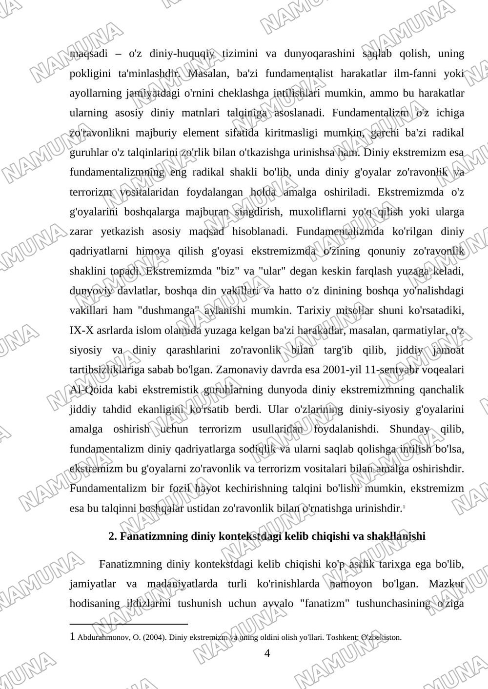 Diniy fanatizm, ekstremizm, fundamentalizm, terrorizmning tarixi — mustaqil ish, 4-varaq